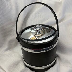Vintage Kraftware MCM Black Vinyl Ice Bucket - Chrome Style Trim & Lid